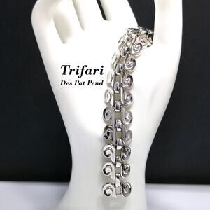 Vintage Trifari Bracelet Silver Tone Rhodium Plated Swirl Design Pat Pending
